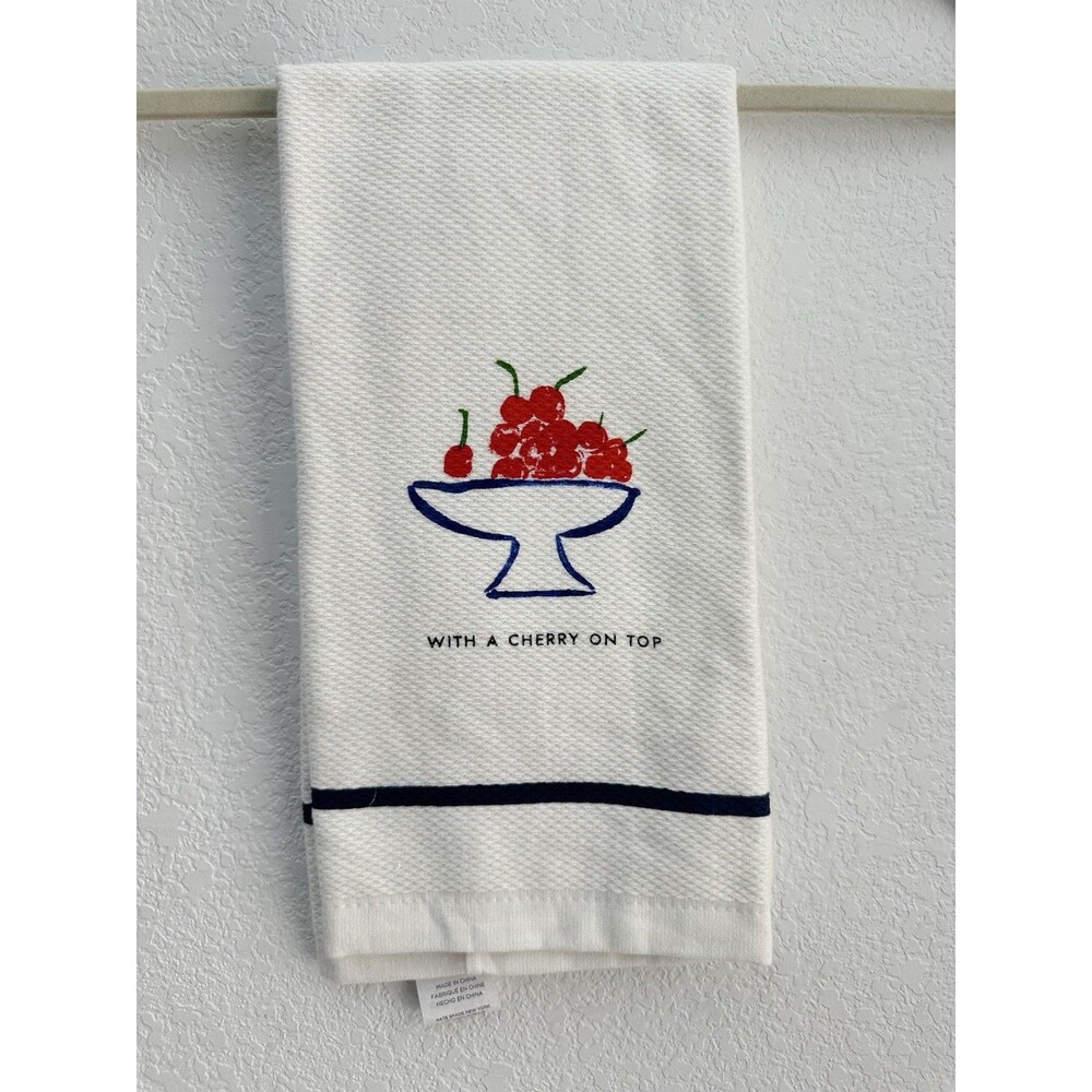 Kate Spade New York Cherry Dish Towel With A Cherry On Top Cotton Navy White